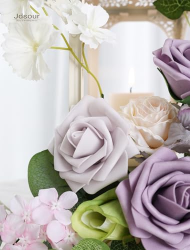 50pcs Artificial Flower，Real Touch Foam Roses w/Stem DIY for Wedding Bouquet Centerpieces Party Shower Home Decor-Violet Lavender Purple - color: Violet Lavender Purple