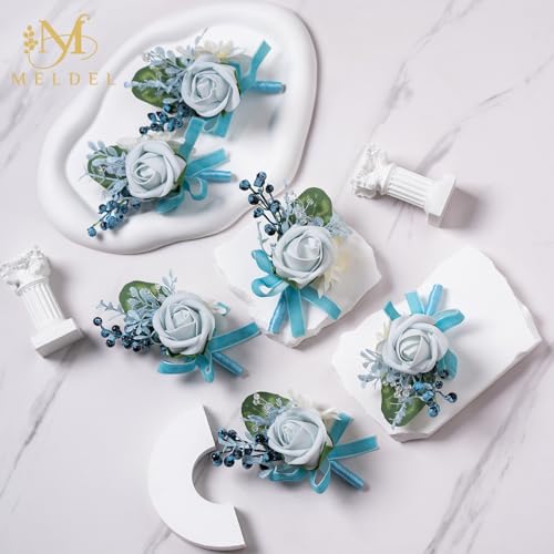 6Pcs Blue Artificial Foam Rose Men Boutonnieres for Wedding Prom | Blue Faux Foam Rose Boutonnieres for Wedding Prom Groom Groomsmen Party Homecoming Graduation Suit Decoration - color: 6pcs Blue-b Boutonniere