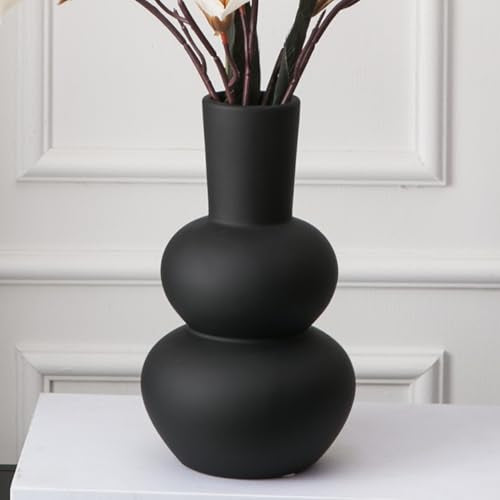 Black Ceramic Vase, Modern Vases for Pampas Grass, Matte Clay Vases for Wedding Decorative for Table, Living Room, Shelf, Bookshelf and Entryway Décor - color: B-black Small Vase
