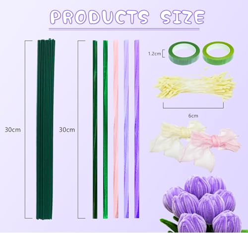 400 Pcs Pipe Cleaner Flower Kit, 5 Colors Chenille Stems, Purple Pipe Cleaners with Instruction, for DIY Flower Bouquets, Home Decor, Wedding and Party Decorations, and Gifts - color: Purple, size: 400pcs