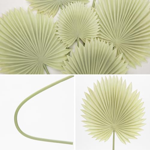 DILATATA Pu Foam White Artificial Palm Leaves Faux Palm Tropical Leaves Fake Palm Fronds for DIY Wedding Bouquets Fake Leaves for Centerpieces Arrangements Bridal Shower Palm Leaf for Home Decor-6Pcs - color: White