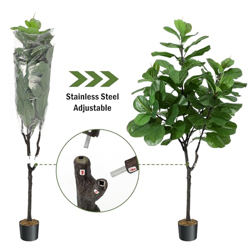 6ft Artificial Fiddle Leaf Fig Tree,Modern Potted Ficus Lyrata Faux Plant,Fake Artificial Tree with Dried Moss for Indoor Porch House Office Housewarming Home