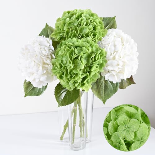Artflower 4Pcs Real Touch Hydrangea Artificial Flowers, 22.5'' White & Green Faux Full Latex Hydrangea Flowers for Home Decor Floral Arrangements Wedding Bouquets Table Centerpiece Decorations - color: White & Green, size: 4 Pcs