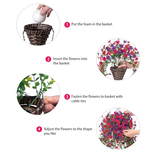 HyeFlora Artificial Hanging Flowers Basket for Outdoor, Fake Flowers Faux Plants Look Real for Yard Gardens Porch Patio Home (Darkpurple+Hotpink) - color: Darkpurple+hotpink