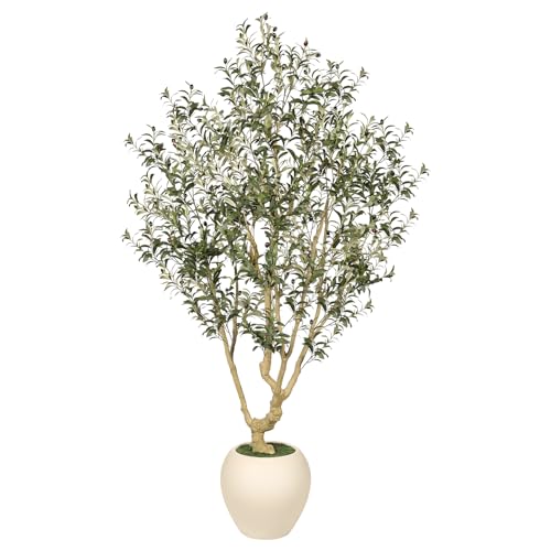Realead Faux Olive Tree 7FT - Large Olive Trees Artificial Indoor with 15in Exquisite Planter - Tall Fake Olive Tree with Natural Trunk and Lifelike Leaves for Large Spaces & Elegant Home Office Decor - size: 7ft