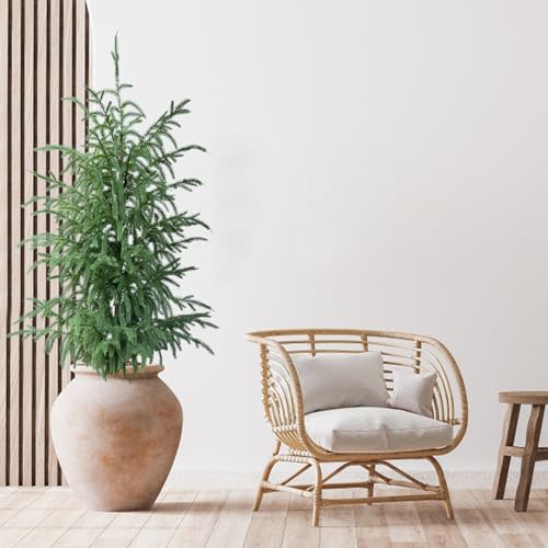 Artificial Norfolk Pine Trees 2 Pack, 3FT Fake Potted Tree with Decorative Burlap Base & Real Touch Leaves, UV Protected Indoor Outdoor Plant for Home Office Garden Decor - size: 3FT