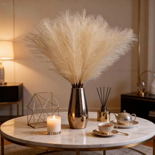 50pcs Faux Pampas Grass Beige 21.6 Inch Non-Shedding for Modern Neutral Home, Boho Wedding and Cream Tone Vase Arrangements - color: Beige