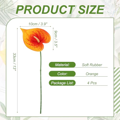 uxcell 4Pcs 11inch Artificial Anthurium Lily Flowers, Permanent Flower Bouquet for Home Arrangements Wedding Festival Decoration Crafts Store Decor Accessories, Orange - color: Orange