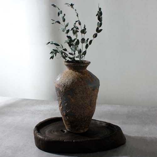 Rusty Ceramic Vase, Pottery Farmhouse Flower Vase for Centerpieces, Wabi Sabi Decorative Vase for Table, Living Room, Bedroom, Bathroom - color: Rust-tall, size: Small