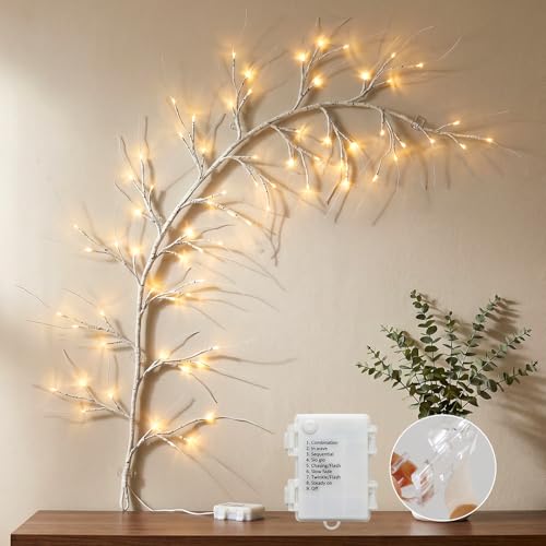 Bexdir Birch Vine with Lights with Timer 6ft 72LED, Artificial Tree for Walls Birch Twig for Room Decor Mantle Fireplace Holiday Christmas Decorations Birch Branches - Battery Operated - color: White