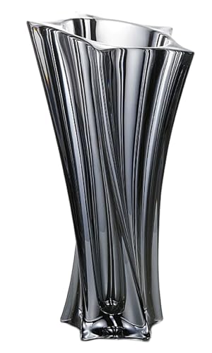 Crystal Glass Vase – Heavy Crystal Vase for Flowers with Weighted Bottom, Thick Durable Decorative Vases for Modern Home Decor, 9.8″ 3.5lb Clear Centerpiece (Smoke Gray) - color: Smoke Gray