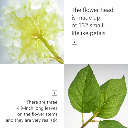 5pcs 18.5 inch Realistic Fake White Flowers Artificial Silk Hydrangea Flowers Artificial Flowers Faux Hydrangea Stems for Bouquets Home Outdoor Wedding Party Centerpieces Decor (Cream White) - color: Cream-white
