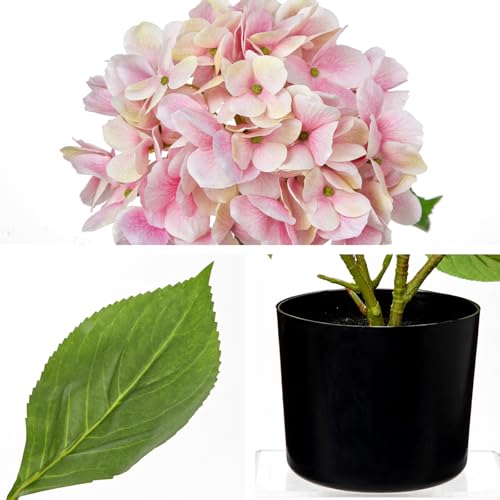 Hollyone Pink Hydrangea Artificial Flowers in Pots 19.7" Four-Head Faux Silk Hydranges Flower Arrangements for Indoor Home Office Kitchen Table Centerpieces Wedding Decorations - color: Pink, size: 4 Head Hydrangea