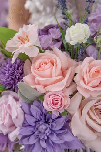TINGE TIME 13 Inch Artificial Flower Wedding Bouquets for Bride, Cascading Bridal Bouquet for Wedding Bouquet for Wedding Ceremony and Anniversary(Violet&Mistyrose) - color: Violet & Misty Rose