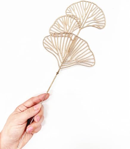 PASYOU Fake Golden Apricot Leaves Plants Artificial Gold Ginkgo Leaf Stems for Christmas Decor, Faux Plastic Sticks Picks Indoor Outdoor Home Wedding Party Event Xmas Ornaments DIY Decoration 12 Pcs - color: Gold Ginkgo Stems - 12 Pack