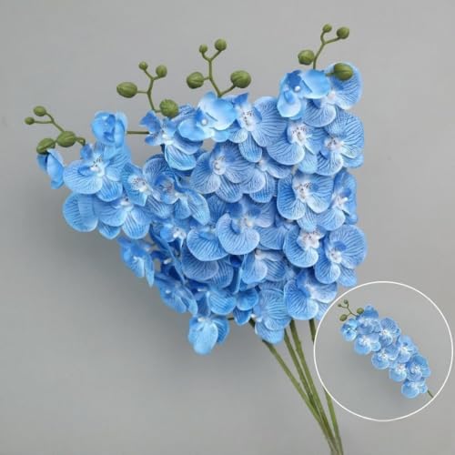 XZJMY Artificial Phalaenopsis Flowers,27.5" Fake Orchid Stems,Real Touch Orchid Flower Silk Phalaenopsis for Home Decor Wedding Centerpieces (4, Blue) - color: Blue