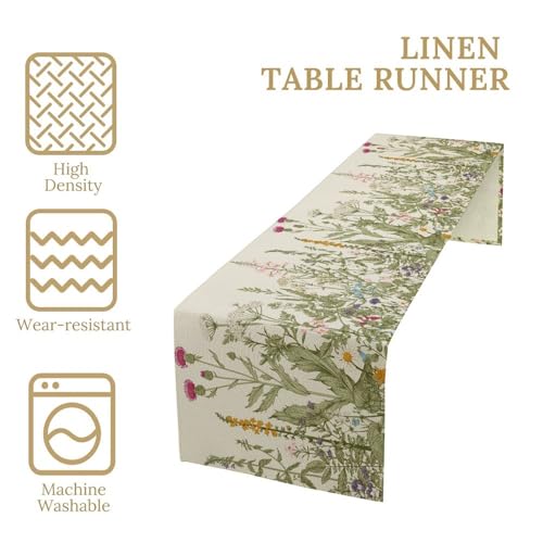 Vintage Floral Table Runner for Linen Table Decor, Retro Botanical Flower Watercolor Printed for Dining Room Kitchen Office Party Holiday Home Decorate 13" x 36" - color: Floral_22, size: 13"W x 36"L (Pack of 1)