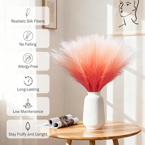 TORONTOKYO Burnt Orange Pampas Grass Fall Decor, 50Pcs 21.6 inch Artificial Faux Pompas Grass Small Fluffy Arrangement for Wedding Boho Home Autumn Decor Vase Filler - color: Orange, size: 21.6inch-50Pcs