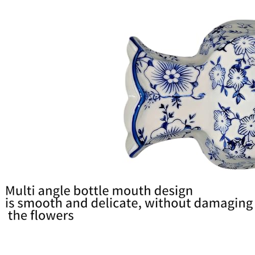 WF Chinese Porcelain Blue and White Vase, Hand-Painted Ceramic Floor Vase for Home Decor, Traditional Oriental Shelf Decor Collectible Figurines (Height: 10")
