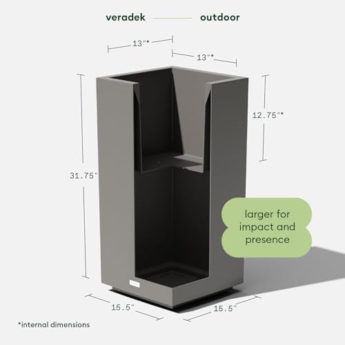 Veradek Block Series Pedestal Planter - Tall Planter for Indoor or Outdoor Front Porch | All-Weather Use with Removable Insert Bucket | Modern Décor for Flowers, Tall Trees, Faux Plants - color: Gray, size: 32''H x 15.5''W -2 Pack