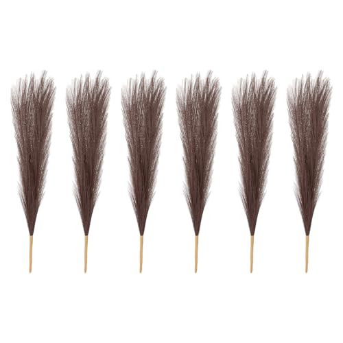 PATIKIL 17 Inch Faux Pampas Grass, 6 Pcs Boho Decor for Home Decoration Artificial Tall Fluffy Stems for Wedding Flower Party Vase Arrangement Centerpieces, Dark Brown - color: Dark Brown