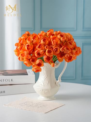 32pcs Ranunculus Artificial Flower, Faux Silk Mini Orange Ranunculus Flowers for DIY Bouquet, Bulk Fake Peony Wedding Filler Flowers for Centerpieces Arrangements Bridal Shower Decorations - color: Orange
