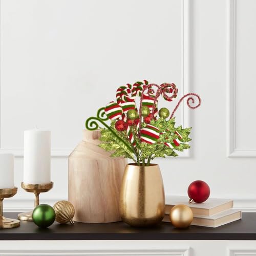 3 Pack Artificial Christmas Floral Picks Lime Green Red Berry Stems Xmas Tree Branches with Glitter Ball for Party Flower Arrangement Centerpieces (Green) - color: Green