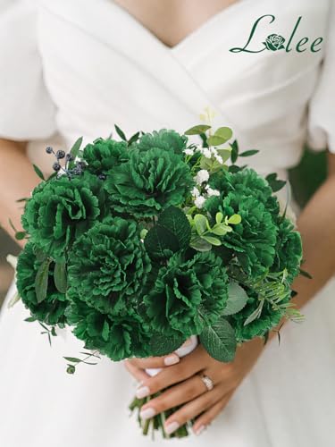 LELEE 108pcs Carnation Head Flowers with Stem - Green Artificial Flowers Carnations Bulk - Silk Carnation Fake Flower for Wedding Bouquet Decor DIY Baby Shower Centerpieces Grad Party Tables Decor - color: Green
