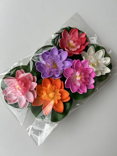 12pcs Artificial Floating Foam Lotus Flower with Fake Lily Pads, Lifelike Ornament Perfect for Home Garden Pond Decor, Indian Diwali Decorations Return Gifts - color: 12 Colourful