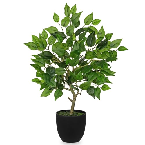 GnFlus Artificial Potted Plants Indoor,19" Faux Plants Ficus Leaves Trees in Pot Realistic Fake Plant Indoor Potted for Living Room Office Farmhouse Room Bathroom Bedroom Kitchen Plant Decor Green - color: Green