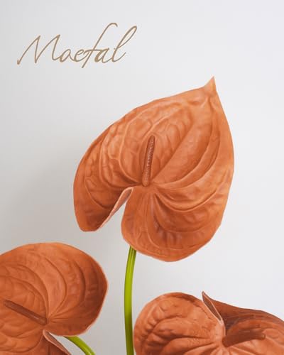 Real Touch Anthurium Artificial Flowers, 8pcs Terracotta Faux Tropical Flowers with Stems for Boho Wedding Bouquets, Rust Fall Centerpieces & Jungle Party Decoration - color: Terracotta & Orange