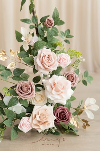 Ling's moment 2pcs Wedding Flowers Garland Artificial Floral Swag Arch Decorations Greenery Arrangements Dusty Rose Cream Ceremony Reception Garden Easel Wall Entryway Outdoor Board(NOT Include Sign) - color: Dusty Rose & Cream