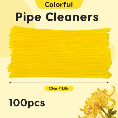 100 Pcs Solid Color Pipe Cleaners, 12 Inch 6mm Single Color Chenille Stems, Fuzzy Flexible Craft Pipe Cleaners, Bulk Art DIY Supplies , Flower Making, Holiday Decor & Handmade Projects (Egg Yolk) - color: Egg Yolk