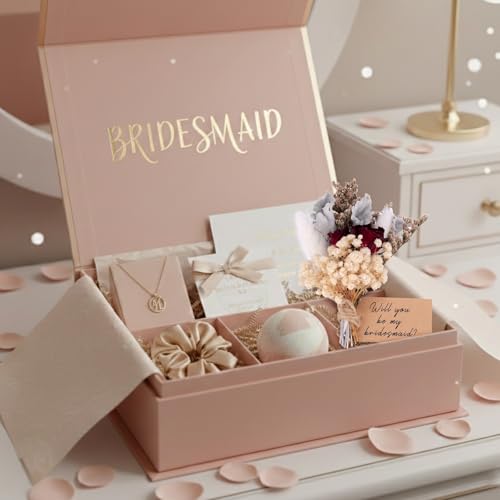 Mini Bouquet Proposal Gifts for Bridesmaid - Dried Rose with Baby's Breath, Natural Dried Flowers Decor for Bridesmaids Proposal Box, Romantic Wedding Keepsake for Bridal Shower Bachelorette Party - style: rose