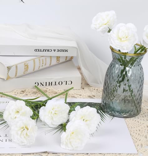 IPOPU White Carnations Artificial Flowers 10PCS Small White Flowers 11.4" Fake Carnations Silk Flowers for Home Decor Indoor Centerpiece Table Decorations Wedding Bouquets for Bride - color: White