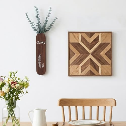 Woration 1PC Hanging Wooden Artificial Eucalyptus Leaves Stem Wall Decoration Brown Wood Vase Planter with Fake Greenery Branches for Home Office Wedding Christmas Decor | Wood Vase Planter, Fake Greenery Branches, Home Office Wedding Christmas Decor, 1PC