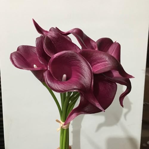 20Pcs 2.1 Inch Dark Purple Red Calla Lily Artificial Flowers Faux Calla Lily Fake Flowers Bulk Real Touch Latex Calla Lilies Flowers for Home Wedding Party Plant Decoration Table Centerpieces - color: Dark Purple Red