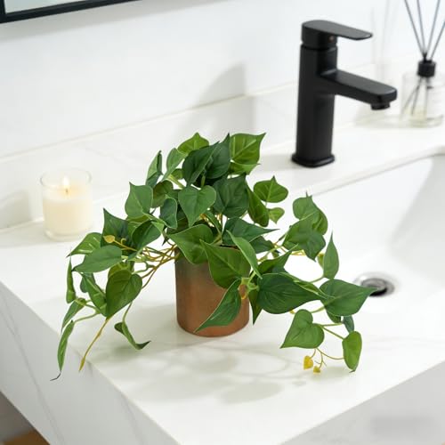 Artificial Plant Indoor Fake Pothos with Pulp Pot, Fuax Potted Plant for Home, Office, Desk, Shelf, Living Room, Bedroom&Balcony Décor(1PC Pothos 10inch) - size: 1PC Pothos 10inch