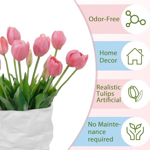 15 Pcs Light Purple Artificial Tulips Fake Flowers, Premium Latex Lifelike Texture, UV Resistant Waterproof Faux Tulip Bouquets with Snap-on Petals for Outdoor, Home, Wedding Decor - color: Light Purple