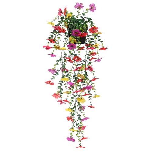 FAVOWREATH Fake Plants Hanging Artificial Potted Faux Eucalyptus Plants and Flowers for Modern Boho Farmhouse Bathroom Office Desk Wall Book Shelf Living Room Aesthetic Decor Indoor (Colorful) - color: Colorful