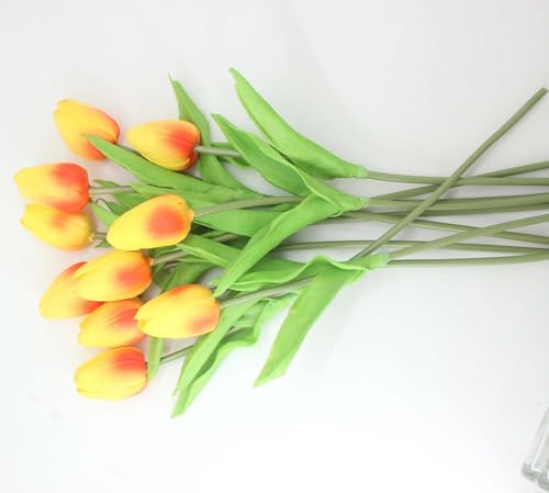 Artificial Flowers 10 Heads Mini Real Touch Artificial Tulip for Home Wedding Party Centerpiece Decoration (Orange) - color: Orange