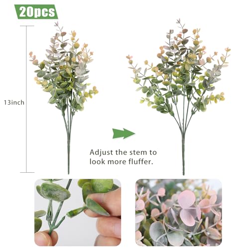 RECUTMS 20Pcs Artificial Boxwood Stems 13Inch Fake Eucalyptus Leaves Plant Faux Bushes Shrubs Greenery for Outdoor Planters Window Box Vase Graduation Wedding Party Home Summer Decor(Dusty Pink) - color: Dusty Pink, size: 20 Pcs