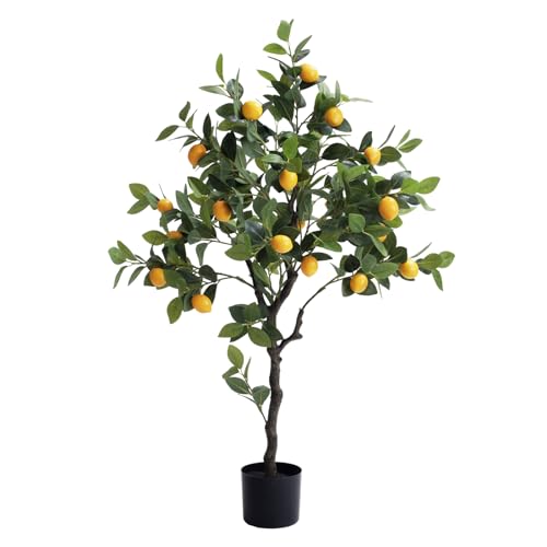 4ft Artificial Lemon Tree with Fake Lemons Floor Plants Artificial for Decor Realistic to Indoor Home Office Fauxe Lemon Tree, Yellow