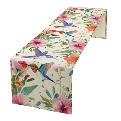 Flowers Birds Spring Table Runner, Colorful Birds Branches Blue Floral Seasonal Kitchen Dining Table Decoration for Home Party Decor 13x36 in - color: Bird_8, size: 13x36inch
