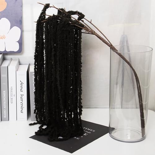 4pcs Artificial Yarn Amaranthus 22" Faux Yarn Lover Tears Fake Hanging Black Plants for Floral Arrangement Vase Bouquets Home Office Wedding Decor(Black) - color: Black, size: 4pcs