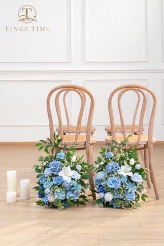 TINGE TIME Free-Standing Artificial Flower Set of 2, Table Centerpiece with Rubber Pad, Silk Fake Flower for Wedding Centerpiece Archway Aisle Welcome Entrance (Provence Blue) - color: Provenceblue
