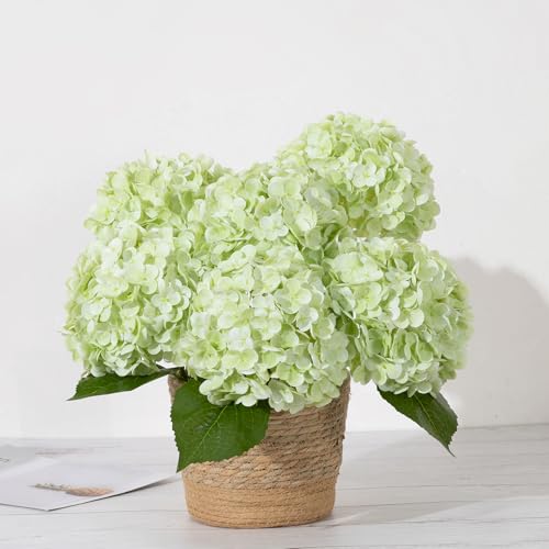 DuHouse 5Pcs Large Hydrangea Artificial Flowers,20 inch Latex Real Touch Hydrangeas Lifelike Hydrangea Flower for Home Wedding Bouquets Centerpieces Party Living Room Outdoors Decoration(Light Green) - color: Light Green, size: 5pcs