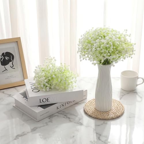 200-Pcs Baby Breath Artificial Flowers Bulk, Real Touch White Artificial Gypsophila with Green Stems for Wedding Centerpieces, Home Decor, Party Decoration (200 Count)