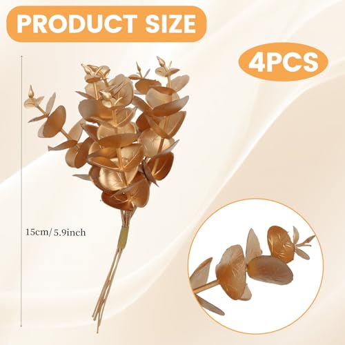 24 Pcs Artificial Eucalyptus Leaves Eucalyptus Garland Faux Greenery Stems for Flower DIY Home Decorative Bouquet, Gold - color: Gold