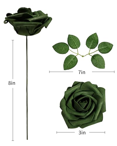DuHouse 25Pcs Artificial Roses Flowers Fake Rose with Stems Real Touch Foam Flowers for DIY Wedding Bouquet Party Centerpiece Floral Arrangement Party Home Decor(Army Green) - color: Army Green, size: 25pcs